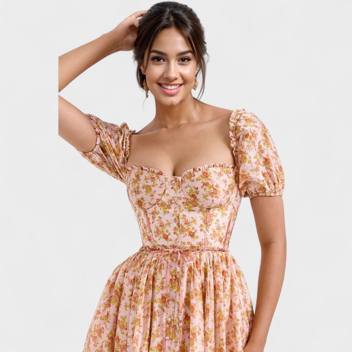 Florence - Coral Floral Dress