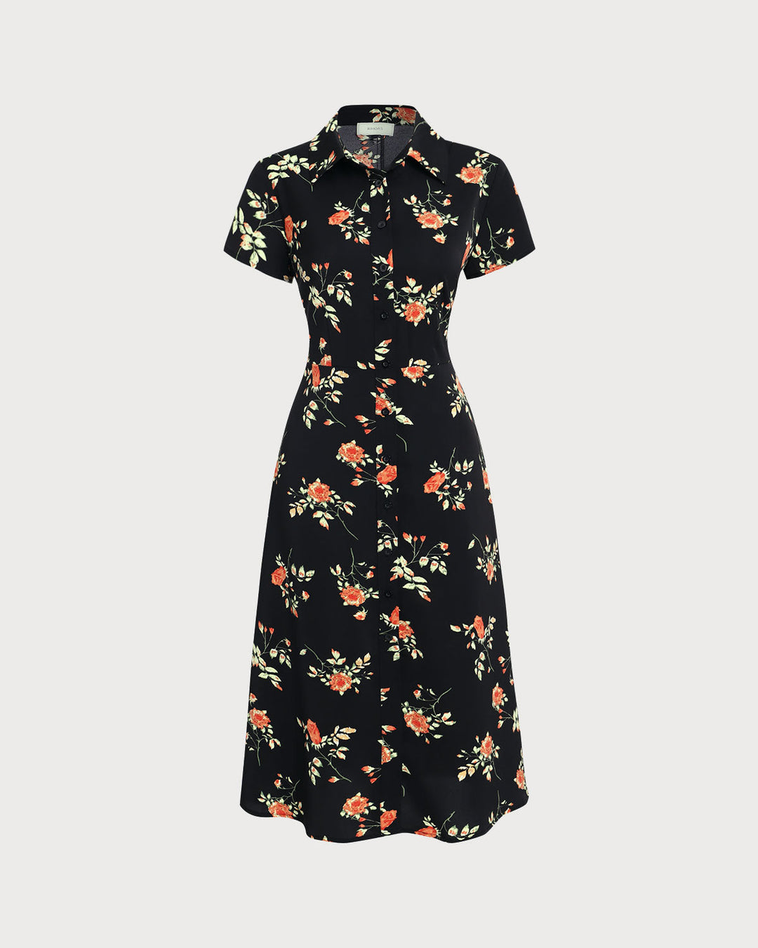 Amelia - Black Floral Button Midi Dress
