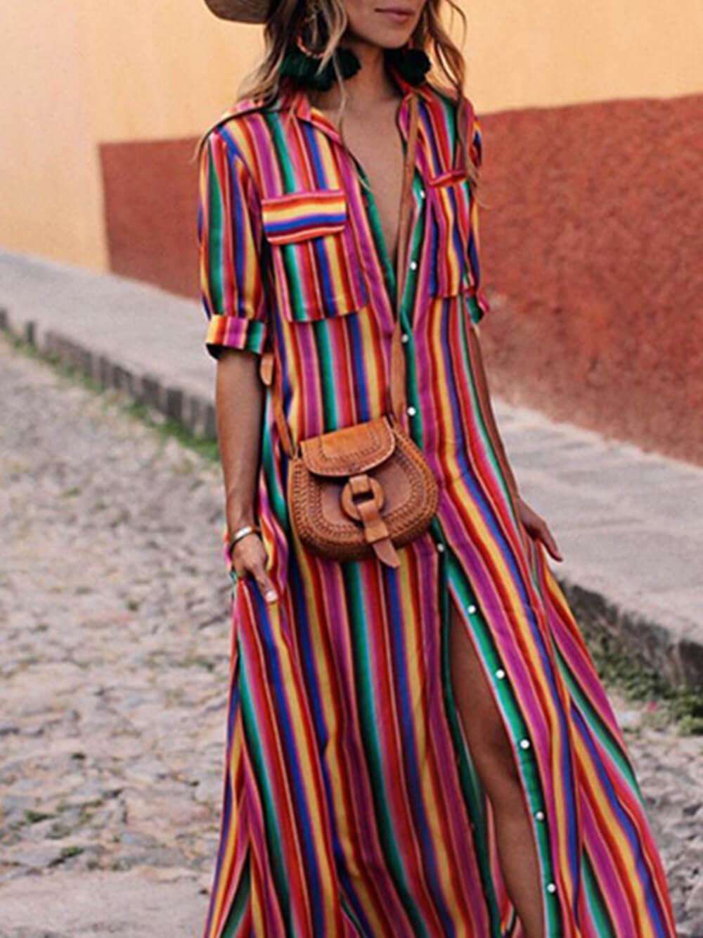 Finya | Maxi skirt made of striped print for a summery casual look