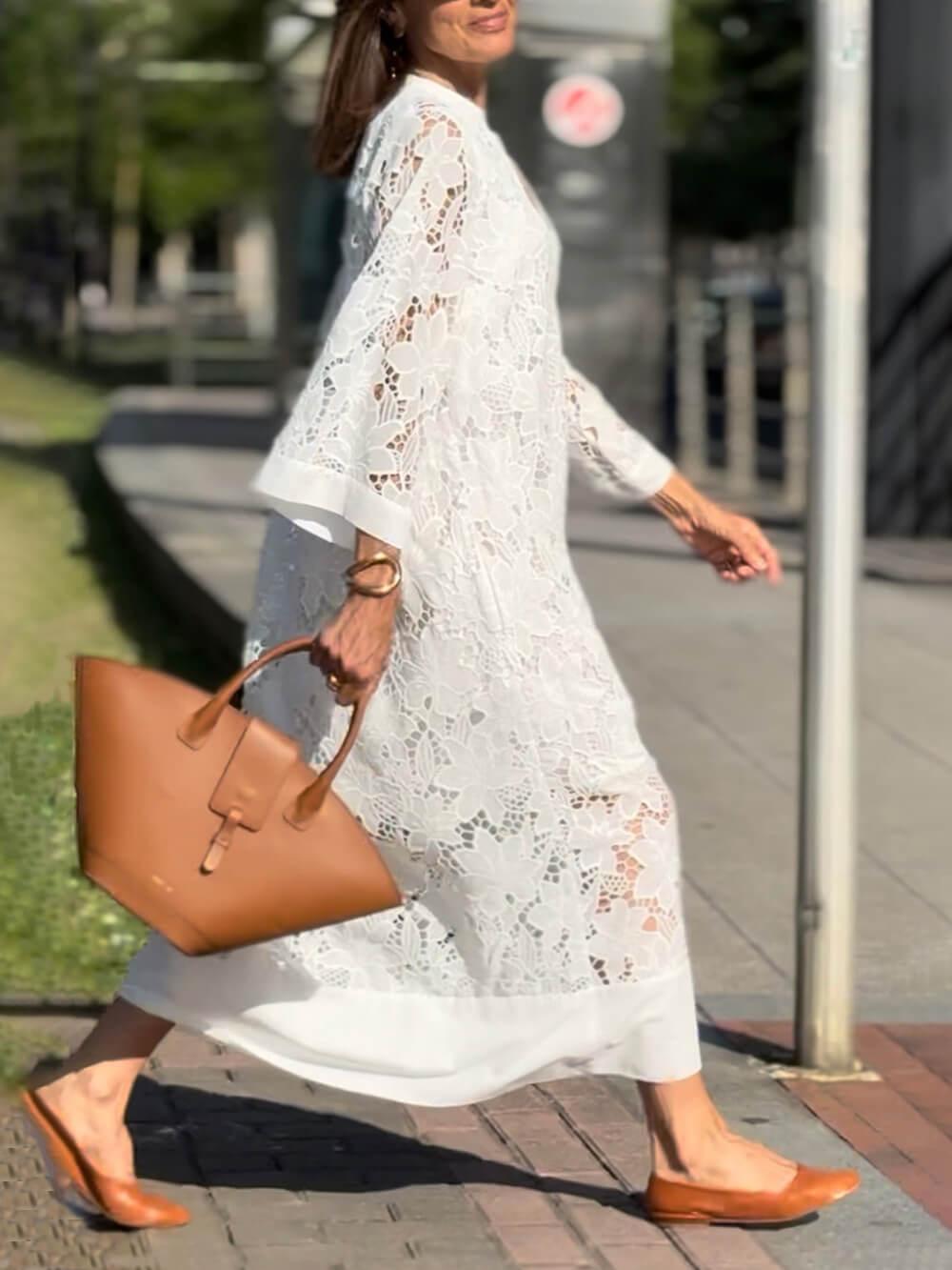 Magdalena | Midi dress with V-neck floral glamor for the beach