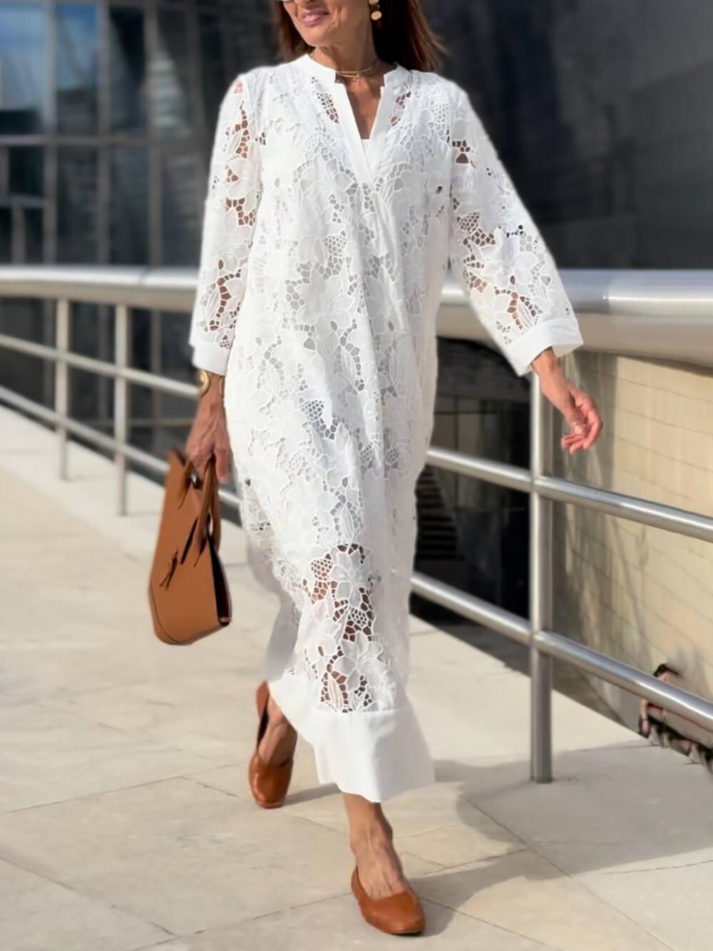 Magdalena | Midi dress with V-neck floral glamor for the beach