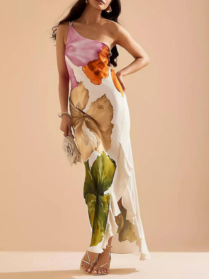 Merle | Elegant maxi dress with floral print and free shoulders