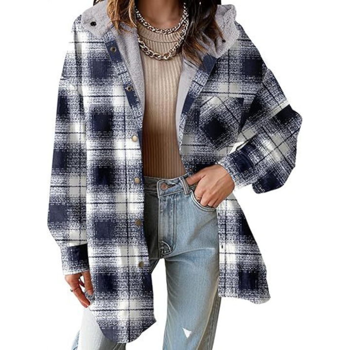 Hannah | Relaxed Fit Hooded Plaid Jacket