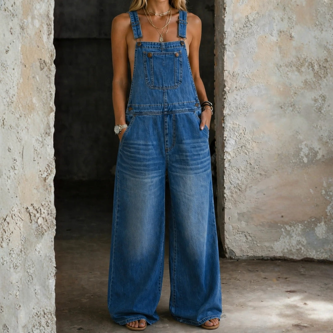 Melissa - Elastic Waist Denim Jumpsuit