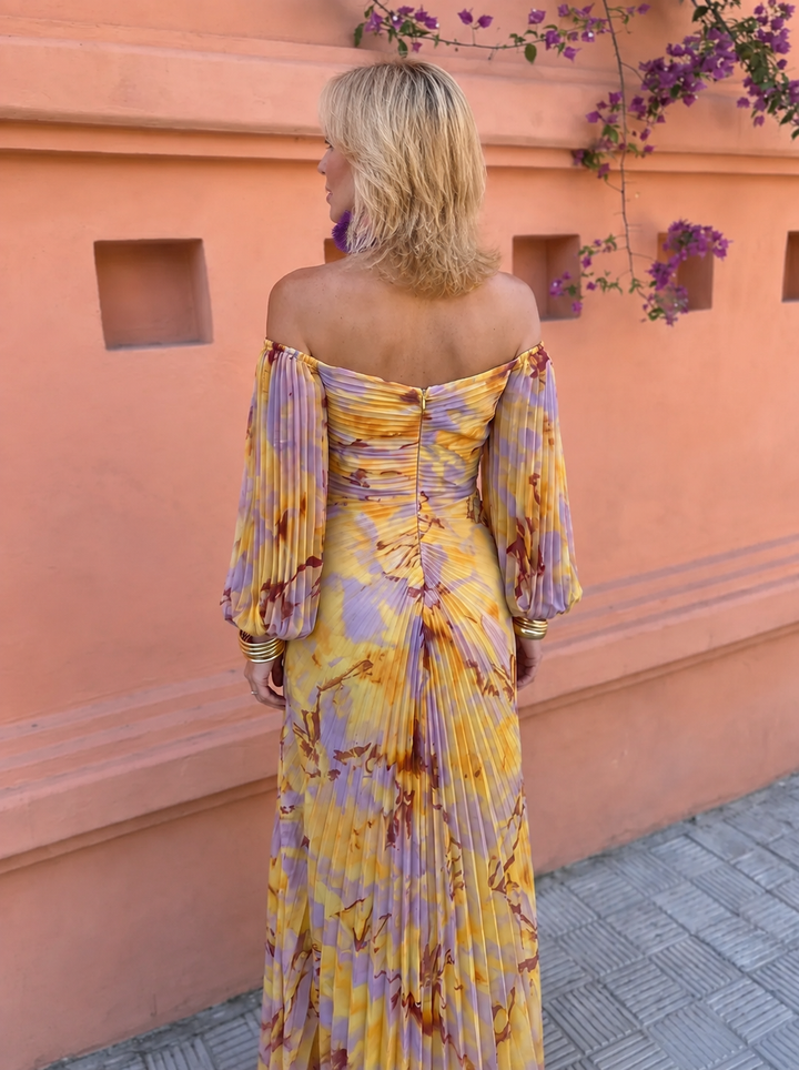 Araminta Yellow Floral Deep-Neckline Dress