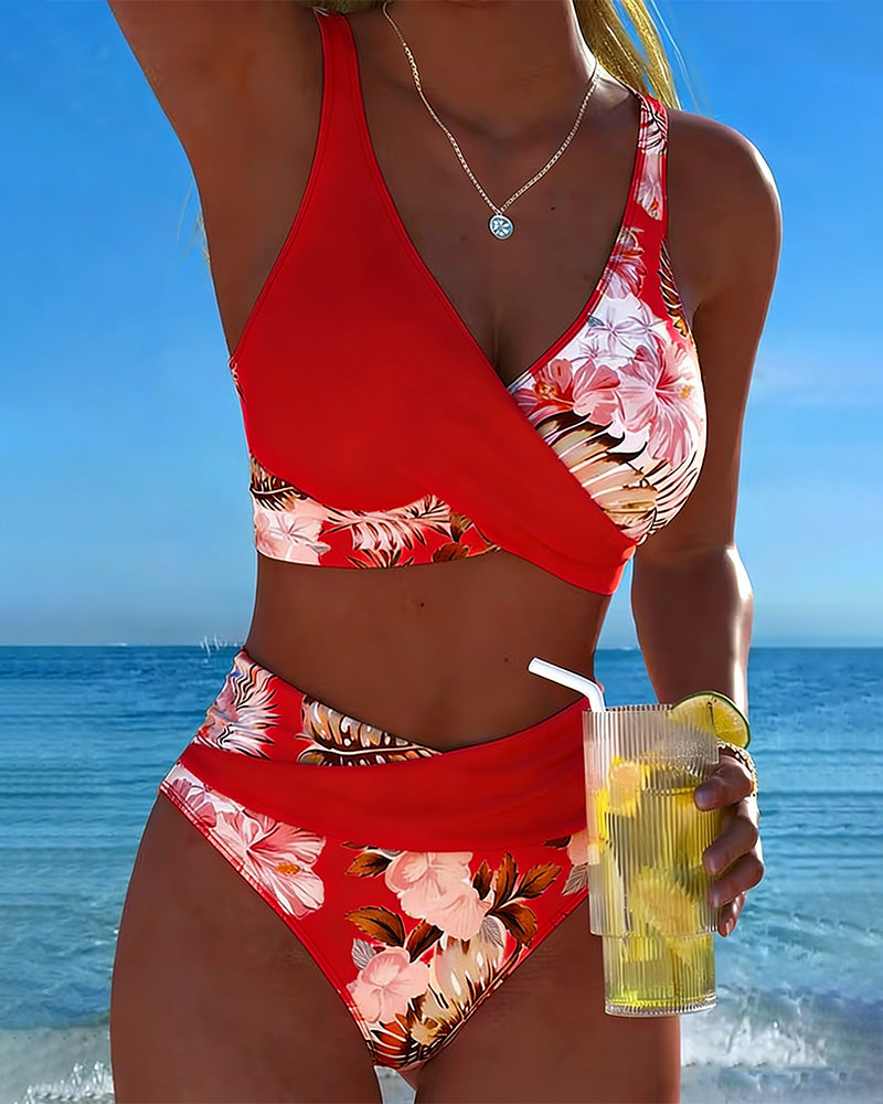 Tessa - Contrast Floral Bikini with Split Detail