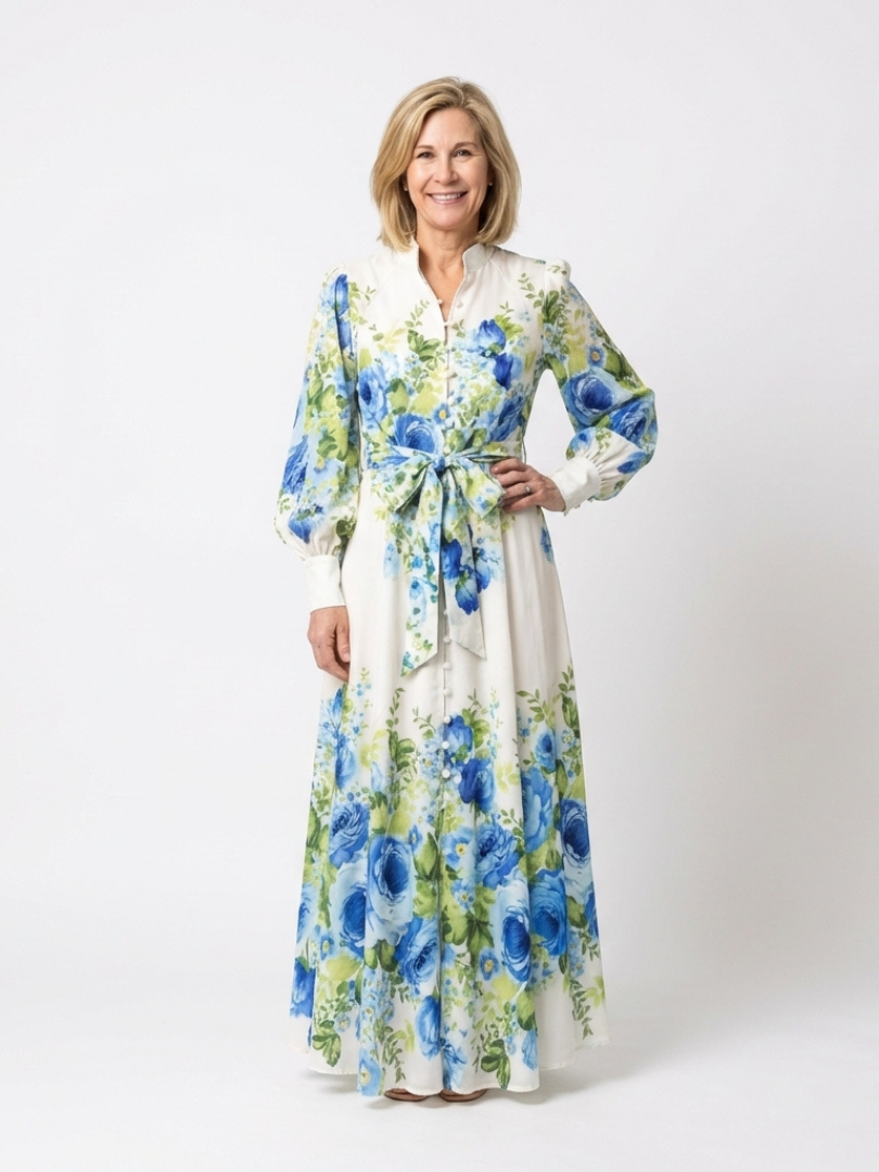 Rosalind Green Floral Button-Front Maxi Dress