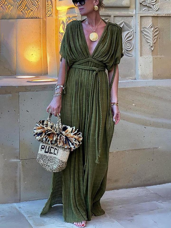 Elke | Maxi dress with slit and kimono and cable details