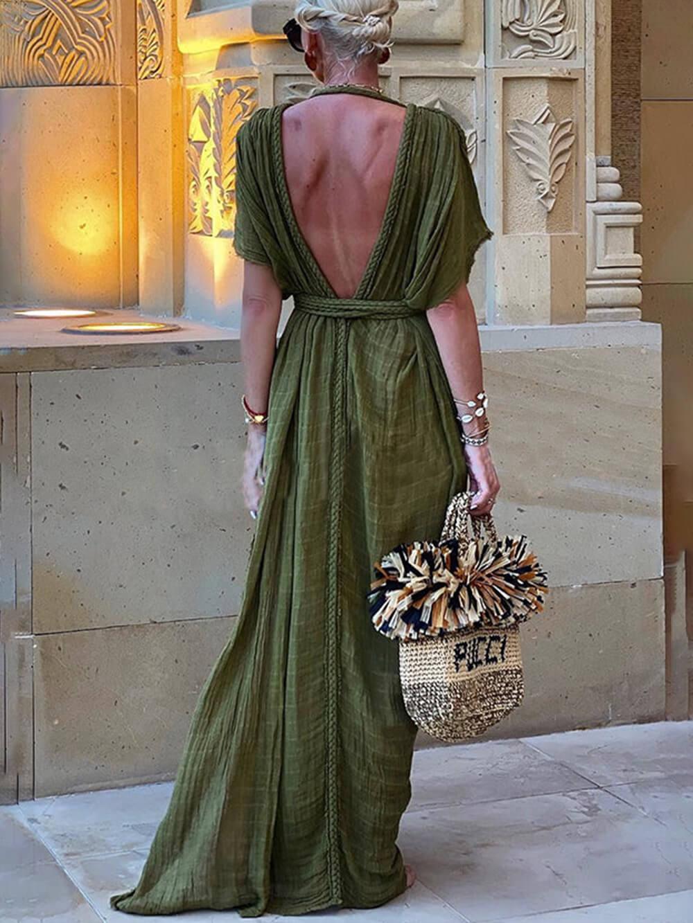 Elke | Maxi dress with slit and kimono and cable details