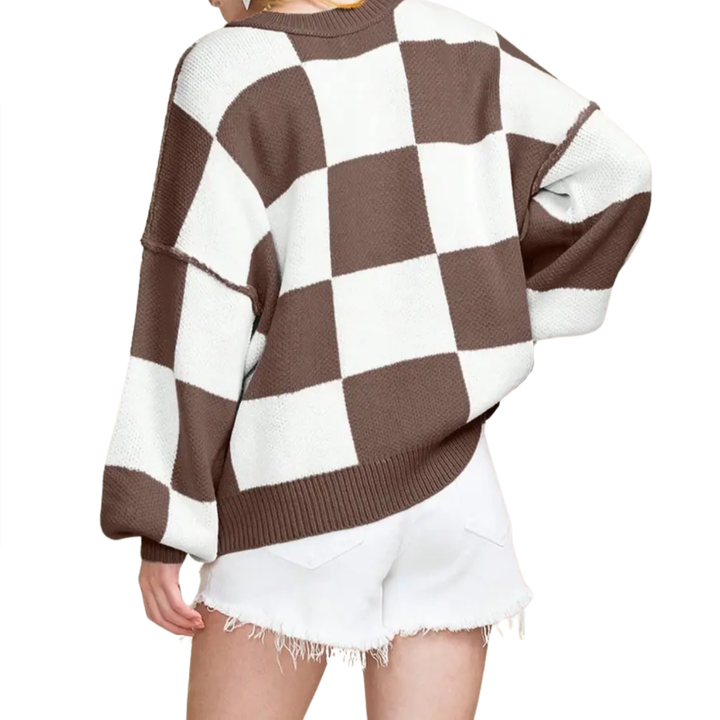 Isabelle | Cosy Plaid Drop-Shoulder Sweater