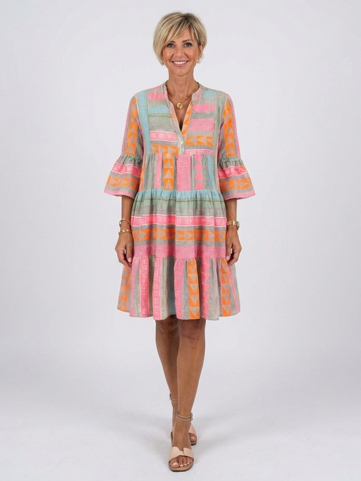 Wilhelmina Pink Geometric Tiered Dress