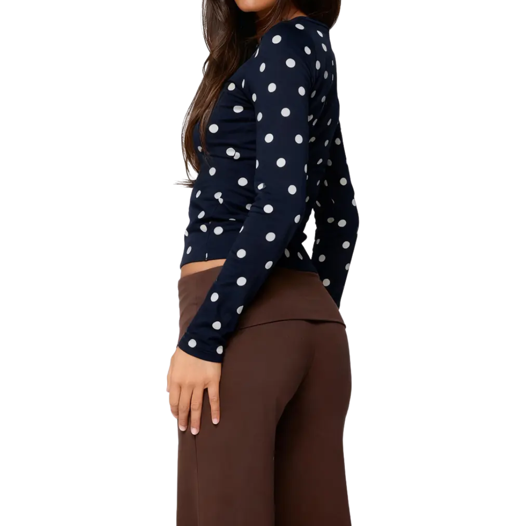 Caitlin | Polka Dot Slim Fit Long Sleeve Top