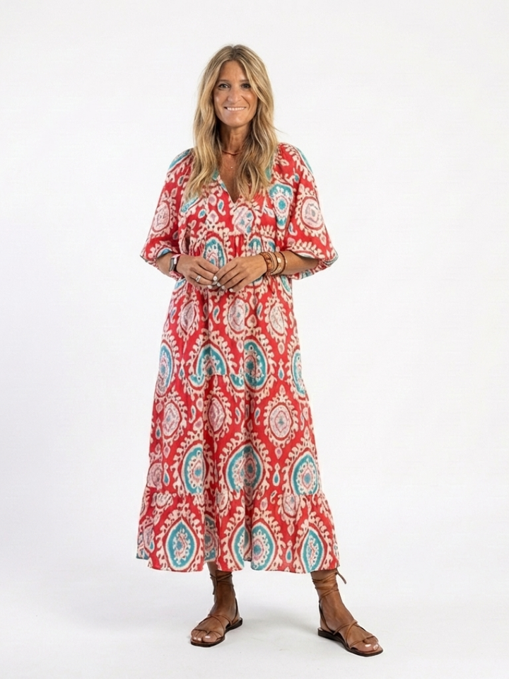 Mabel Red Paisley Print Midi Dress