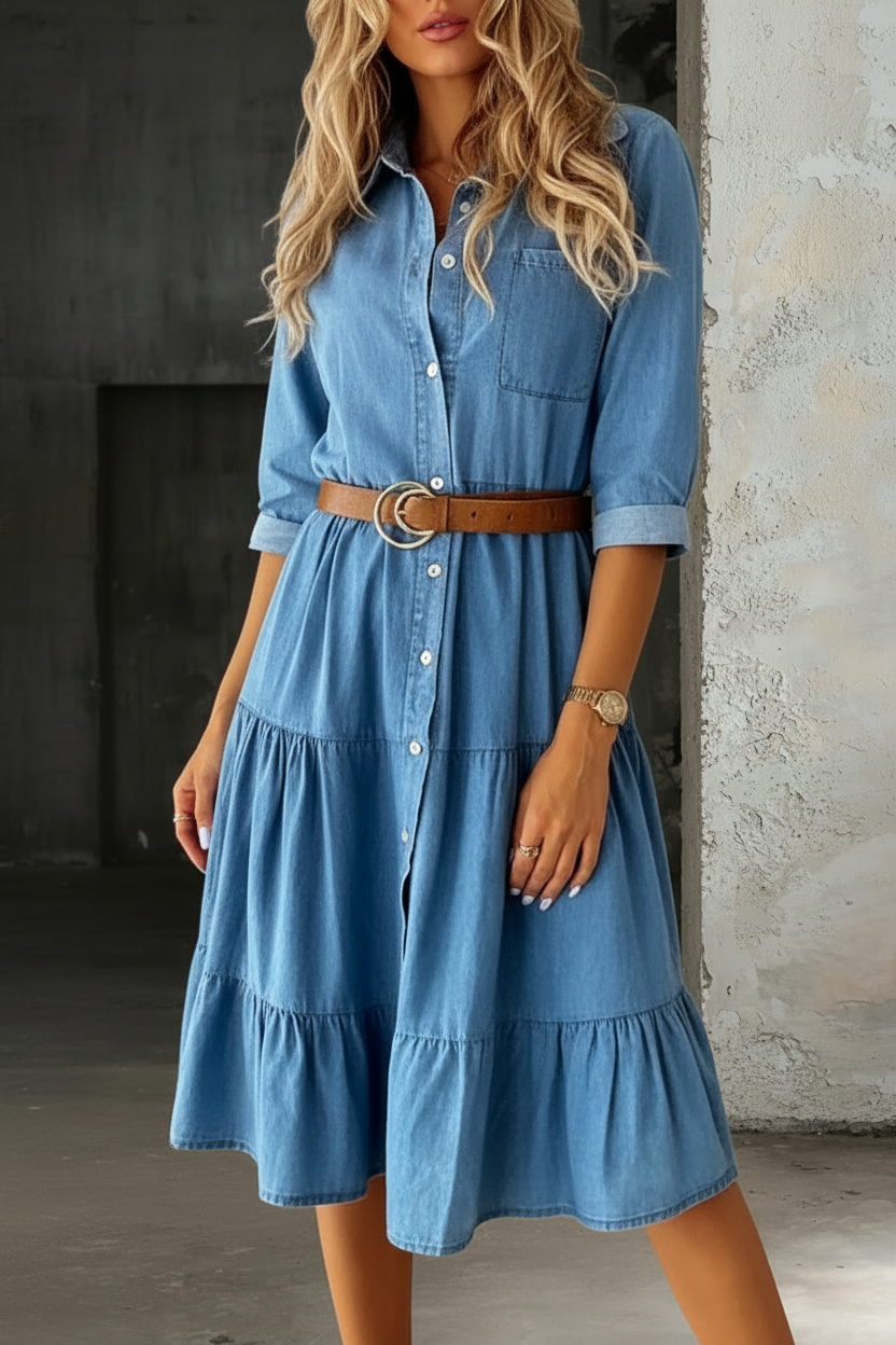 Olive - Casual Elegant Denim Dress