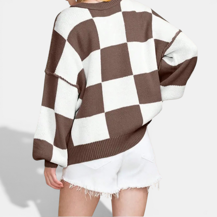 Kara | Cosy Plaid Drop-Shoulder Knitted Sweater