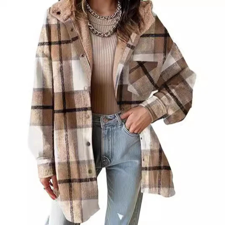 Hannah | Relaxed Fit Hooded Plaid Jacket