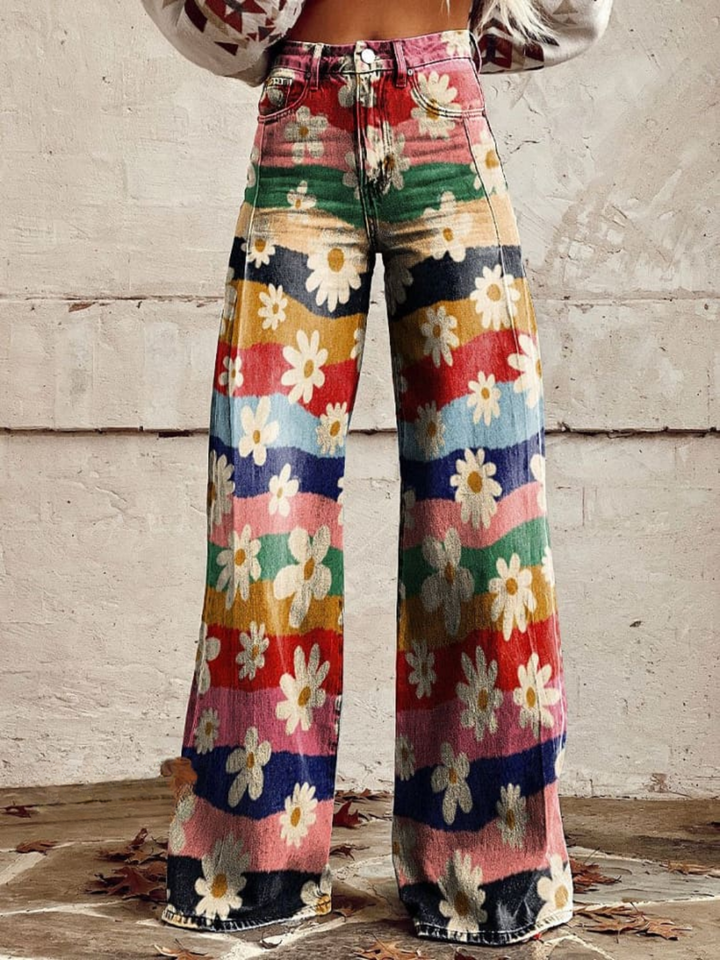 Jasmine | Retro Floral Wide-Leg Pants