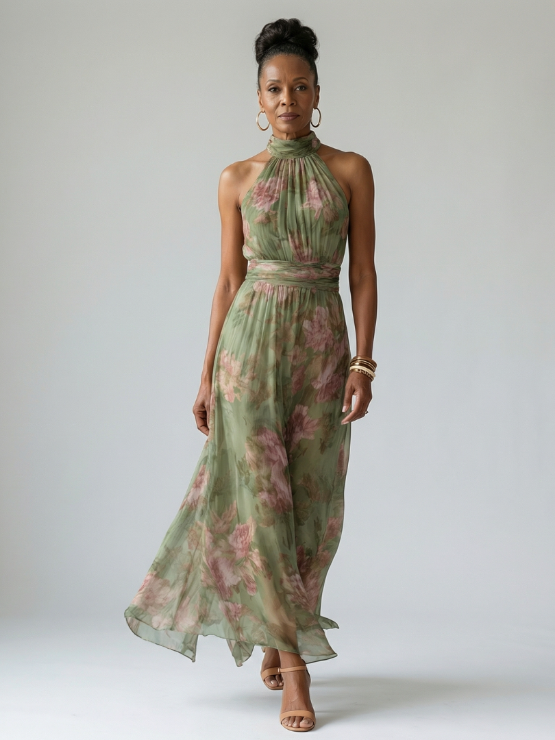 Octavia Sage Green Halter Maxi Dress