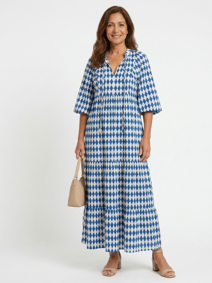 Ivy Sky Blue Diamond Print Midi Dress