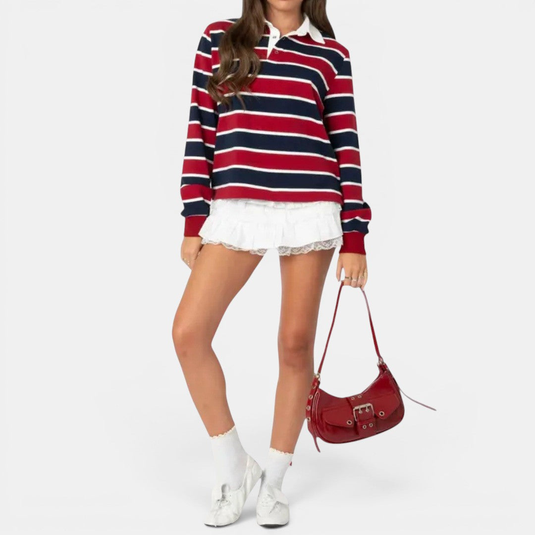 Zara | Retro Striped Polo Collared Shirt