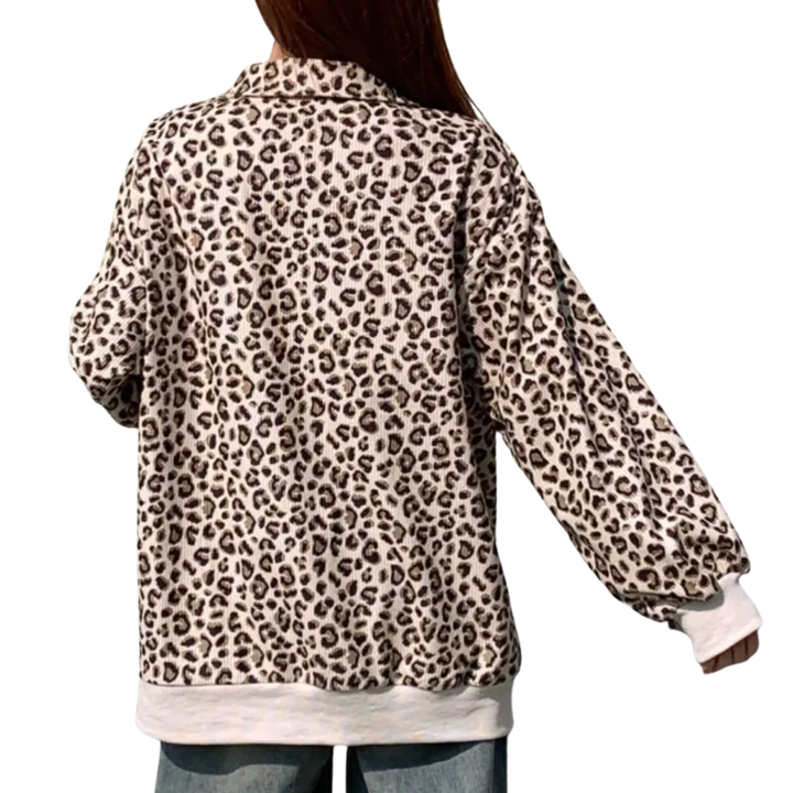 Emily | Leopard Print Zip-Up Corduroy Hoodie