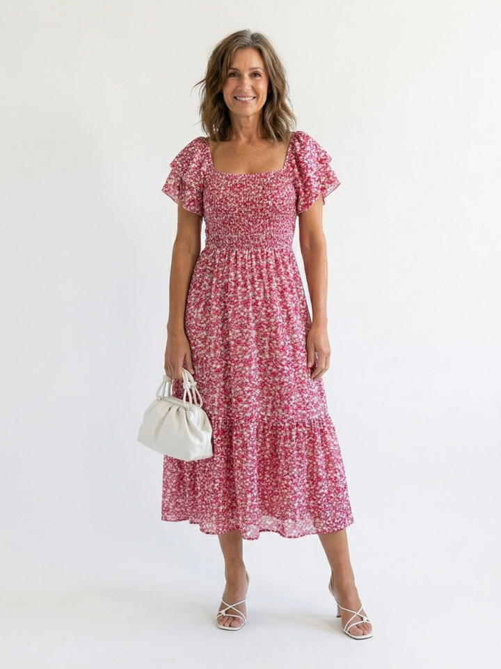 Perpetua Floral Smocked Midi Dress