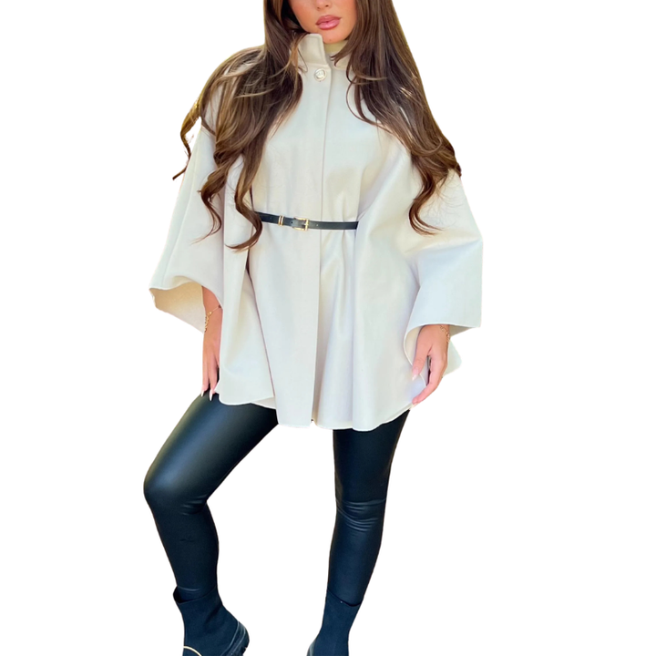 Bianca | Stylish Belted Cape Coat with High Neck