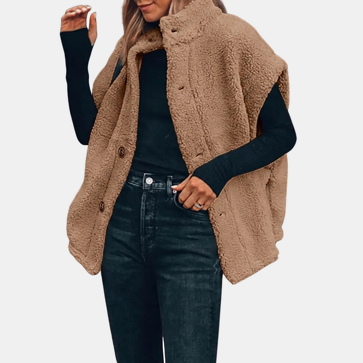 Women's Sleeveless Sherpa Fleece Button Down Vest Jacket with Pockets