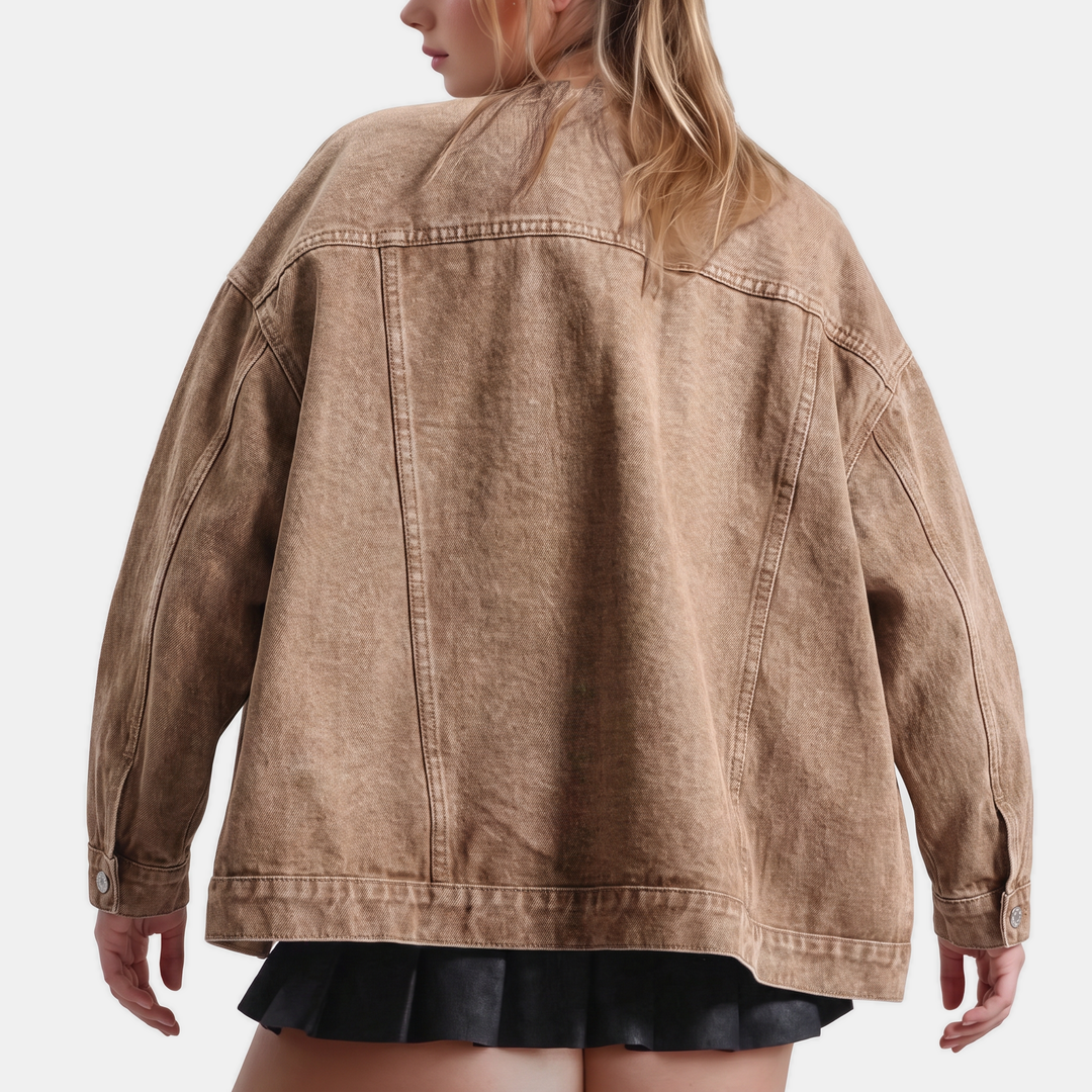 Women's Button Front Drop Shoulder Long Sleeve Denim Jacket