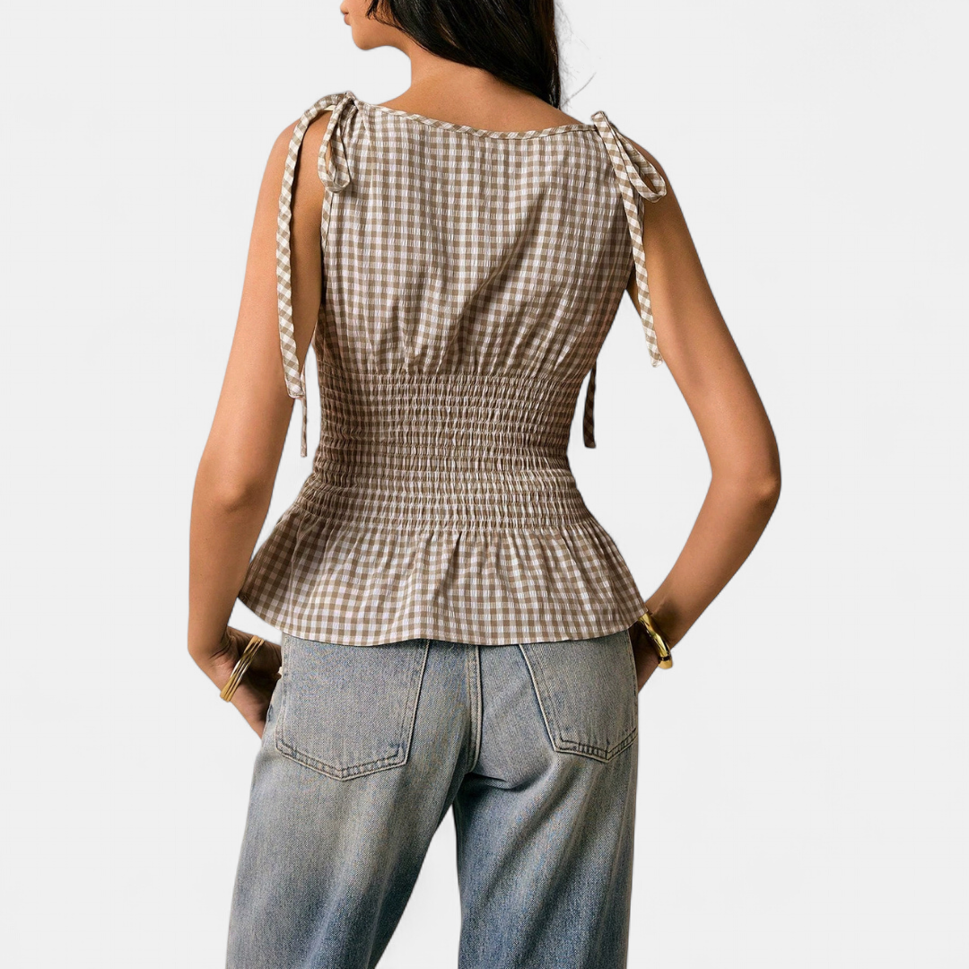 Daisy | Vintage Plaid Ruffle Hem Tank Top
