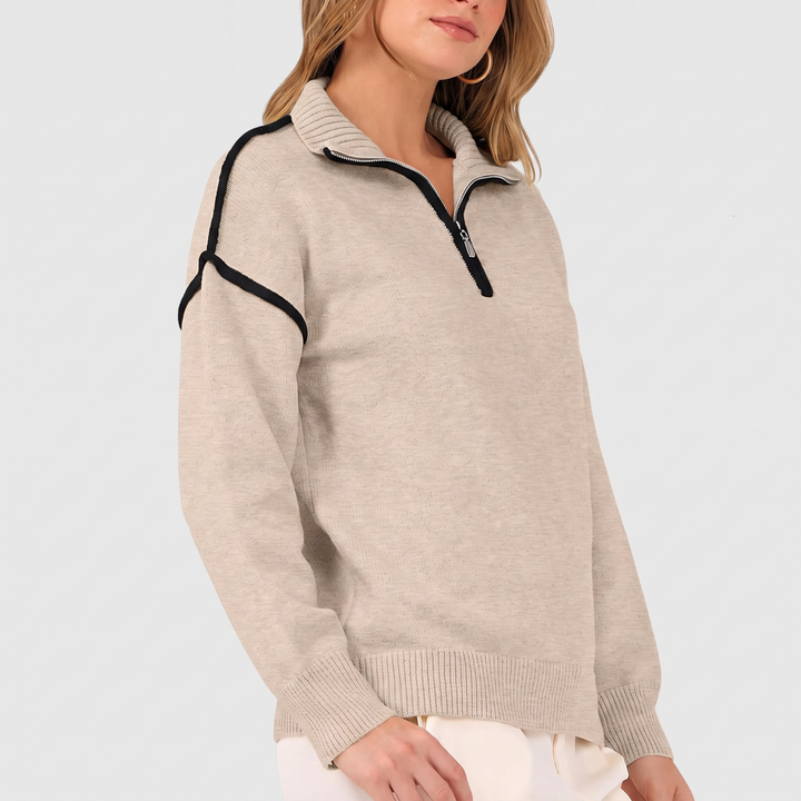 Women's Colour Block Half Zip Knit Pullover Sweater