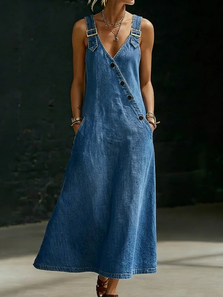 Lucy - Long Denim Button Down Dress