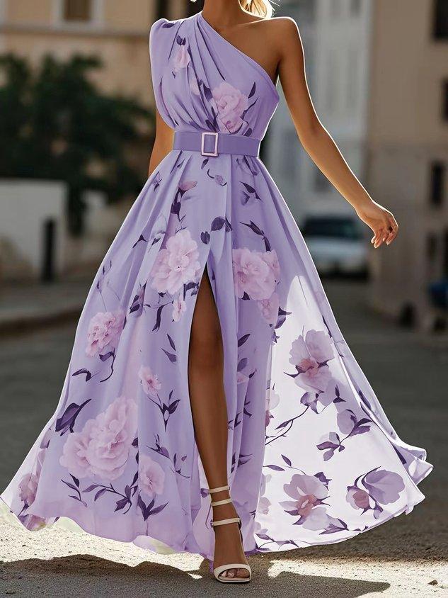 Olivia | Maxi dress chiffon with floral pattern with free shoulders light green