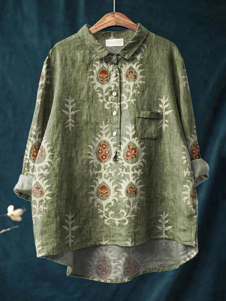 Rose | Casual women's blouse with ethnic vintage floral print