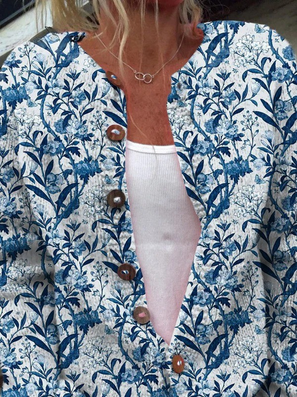 Cardigan with floral print and buttons