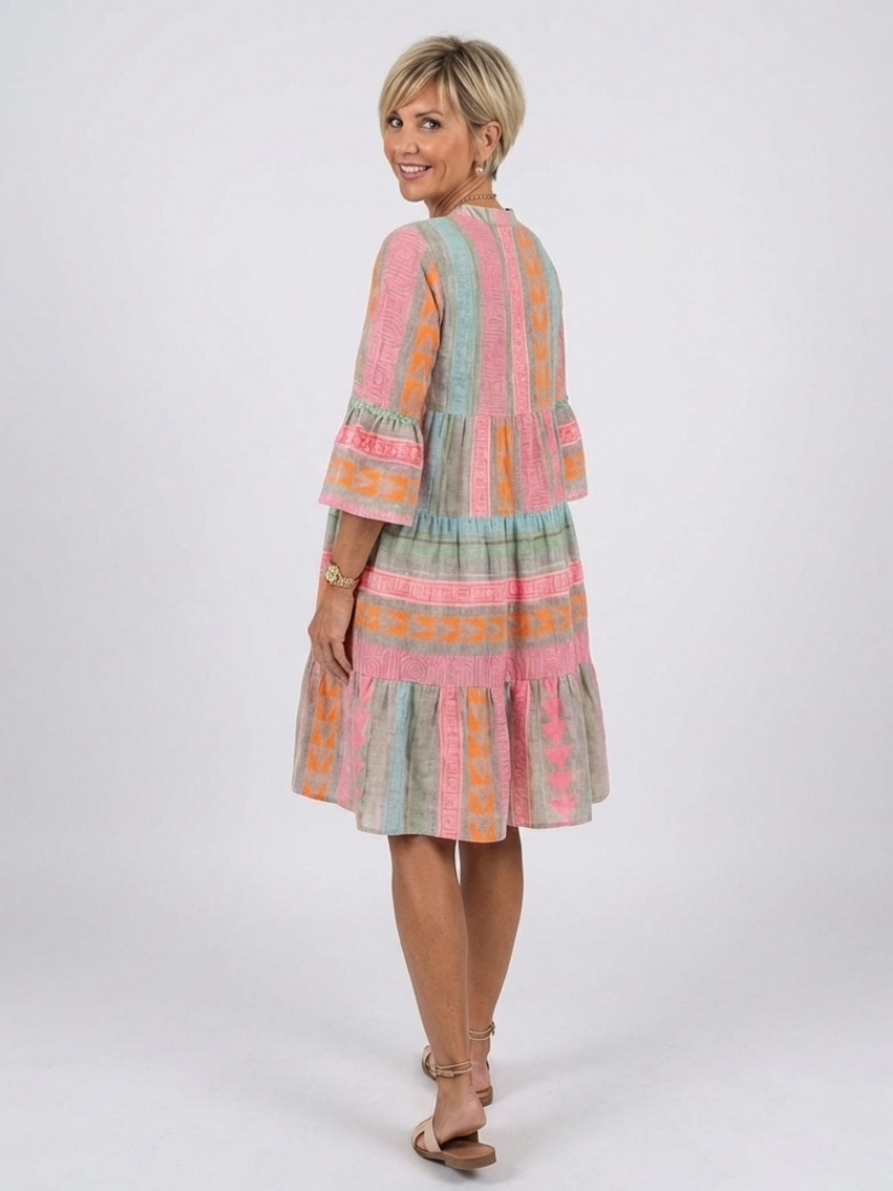 Wilhelmina Pink Geometric Tiered Dress