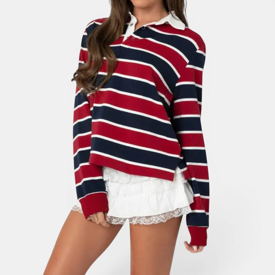 Zara | Retro Striped Polo Collared Shirt