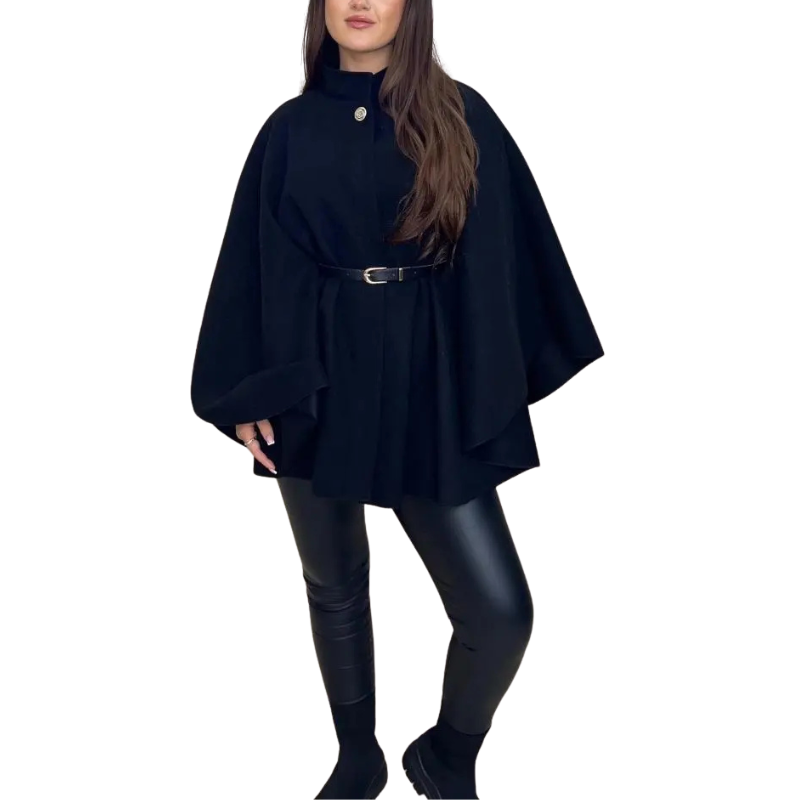 Bianca | Stylish Belted Cape Coat with High Neck