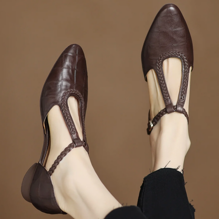 Charlotte classic leather T-bar shoes with braided detail