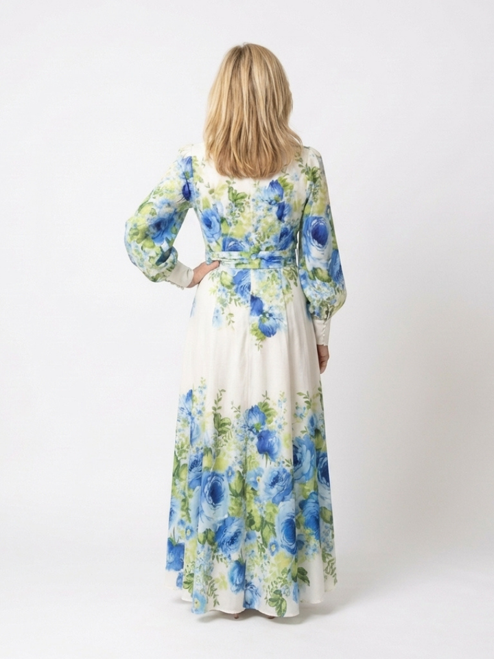 Rosalind Green Floral Button-Front Maxi Dress