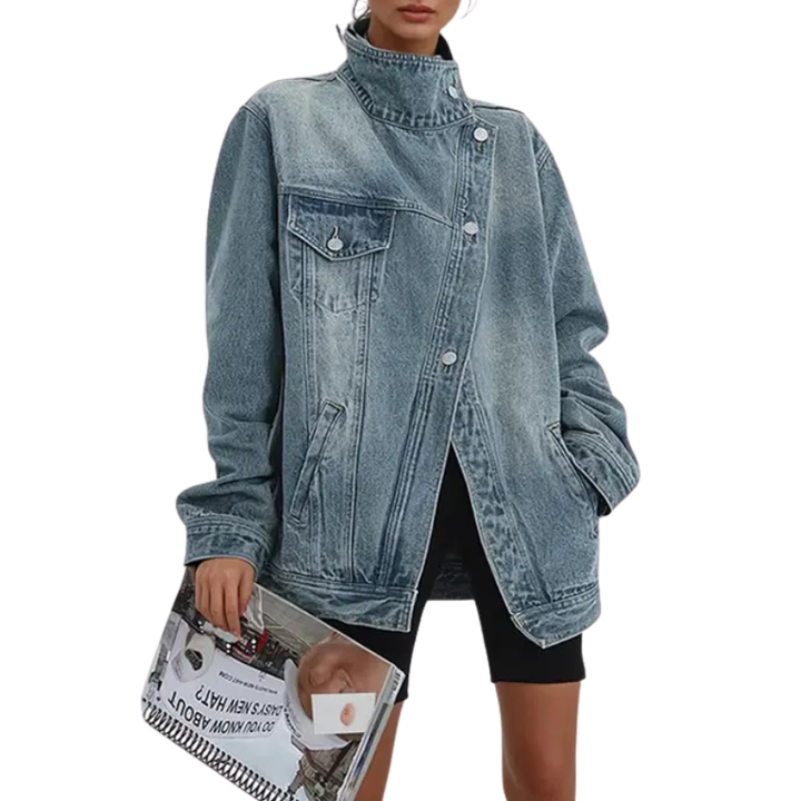 Olivia | Vintage Washed High Neck Asymmetric Jacket