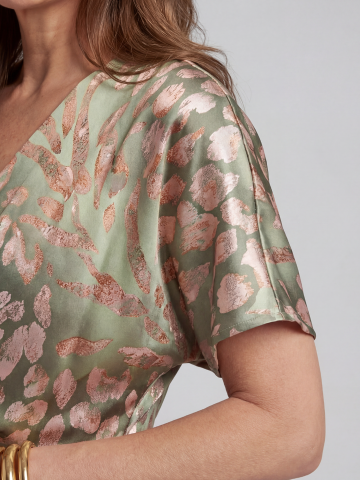 Cornelia Green Abstract Twist-Waist Midi Dress