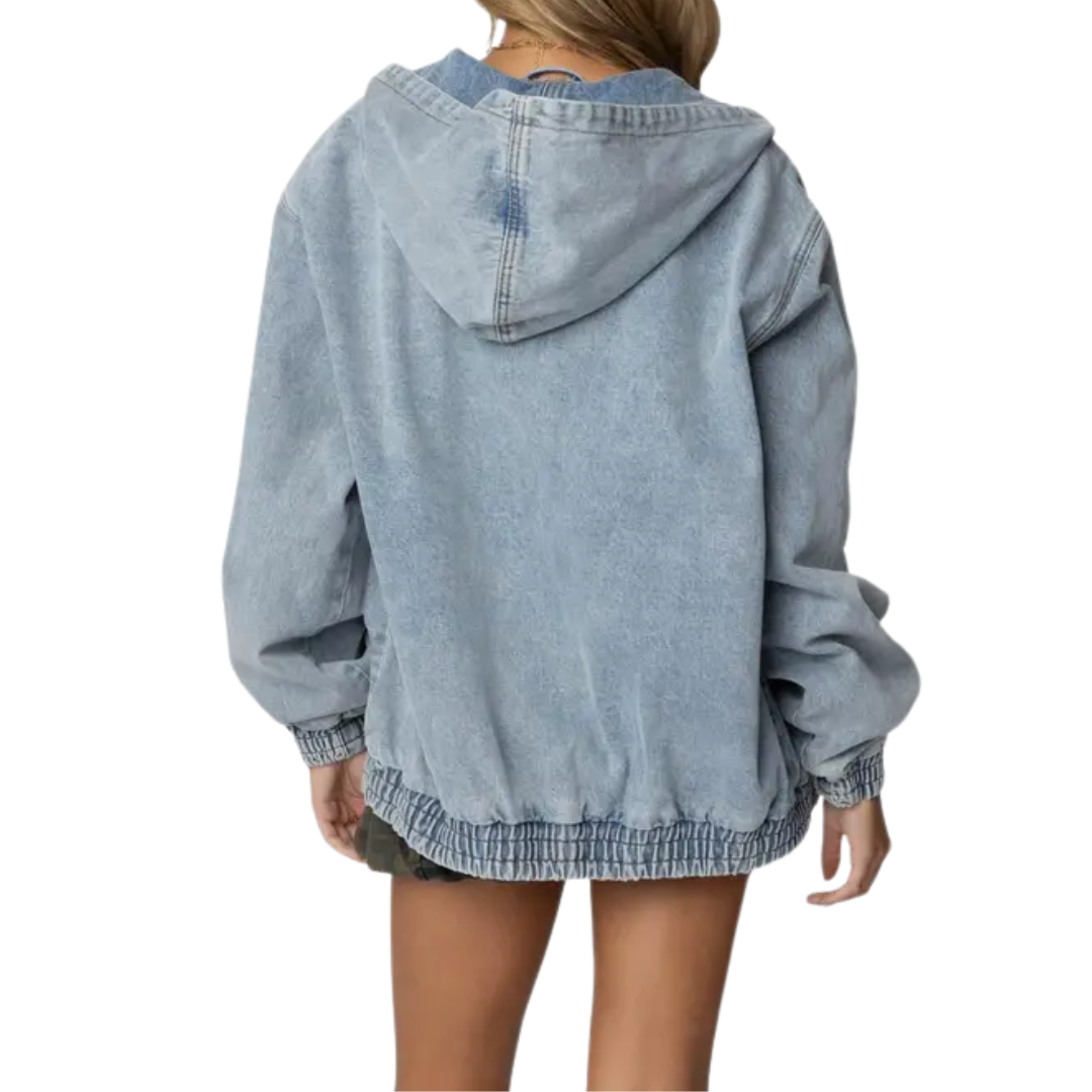 Zara | Hooded Vintage Washed Denim Bomber Jacket