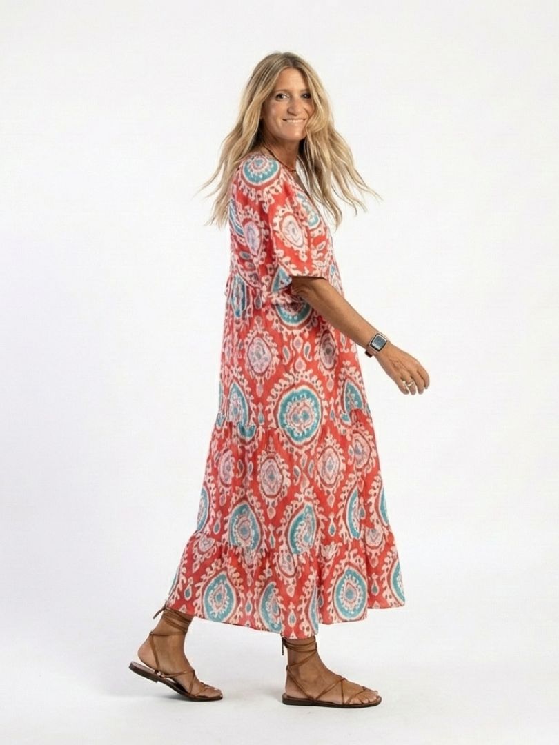 Mabel Red Paisley Print Midi Dress