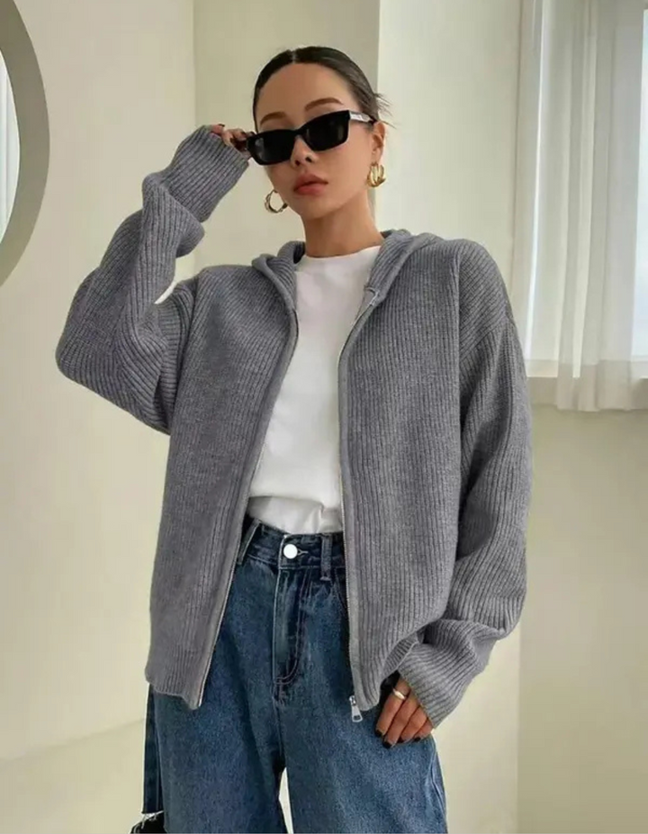 Vanessa | Casual Zip-Up Hooded Long Sleeve Cardigan