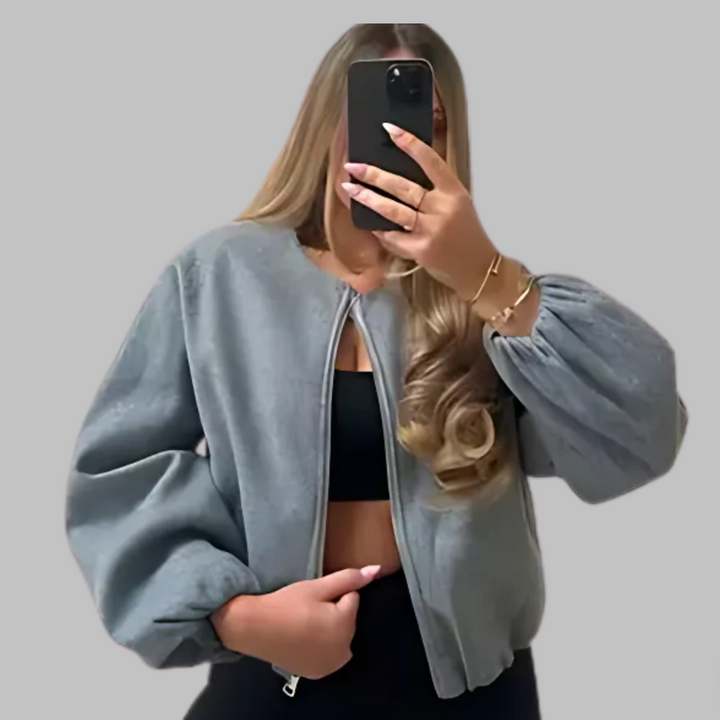 Elsie | Chic Long Sleeve Zipper Crop Top Jacket