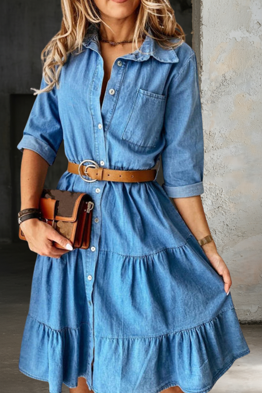 Olive - Casual Elegant Denim Dress