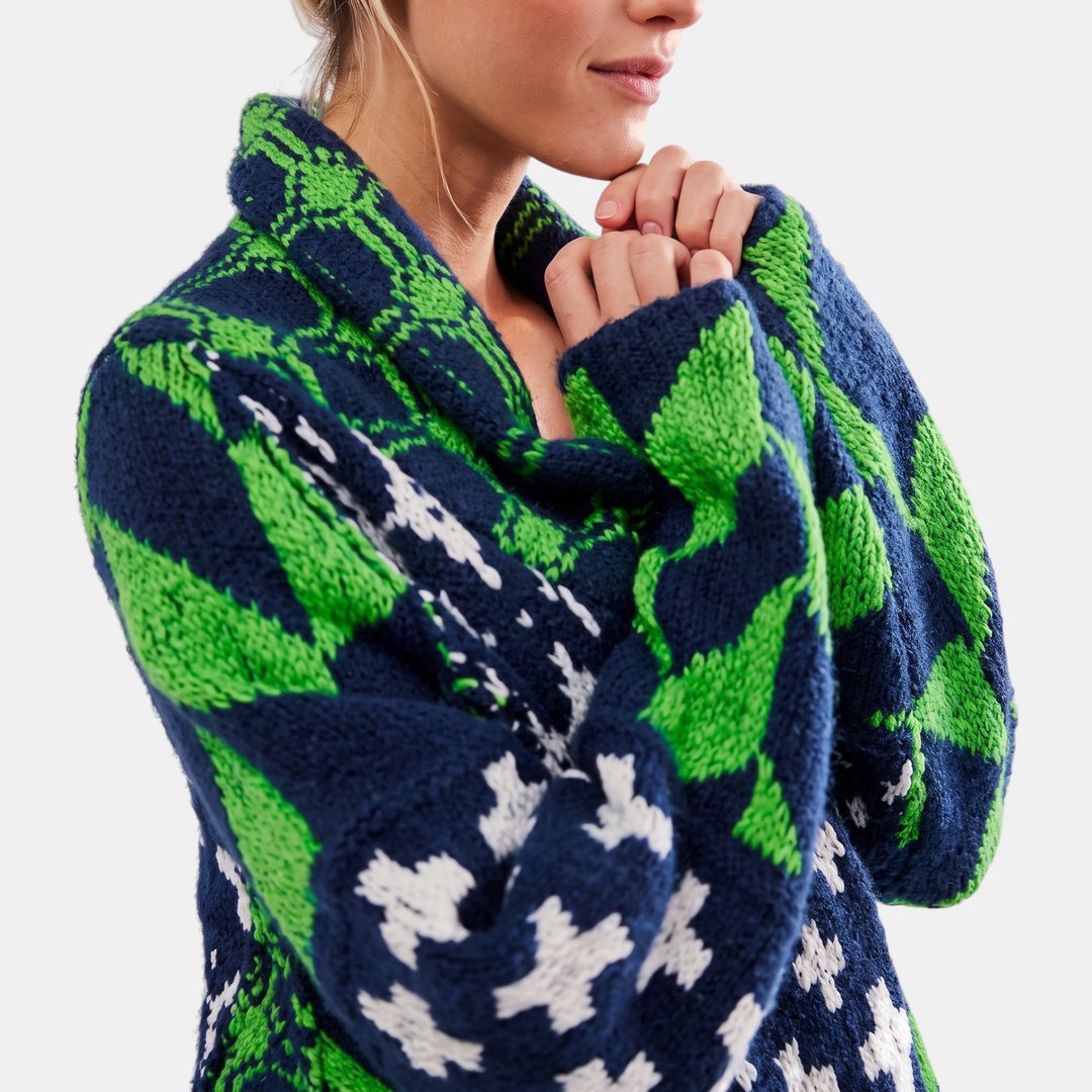 Women's Y2K Abstract Print Lapel Button Down Oversized Knit Cardigan