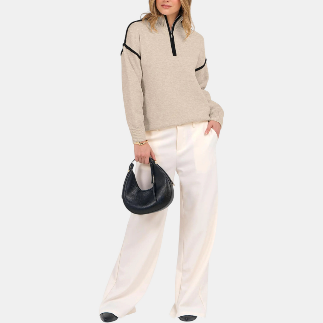 Women's Colour Block Half Zip Knit Pullover Sweater