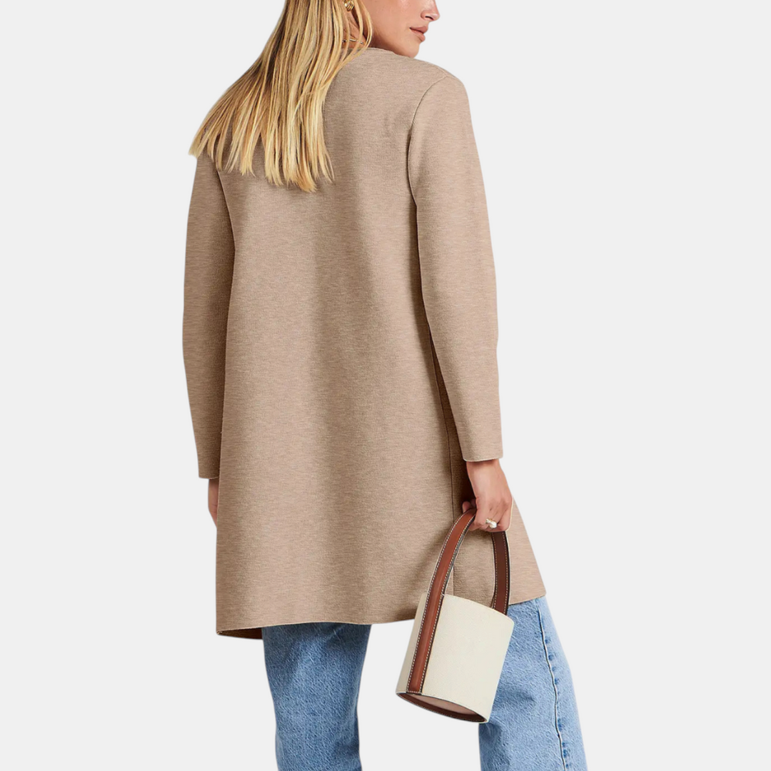 Women's Suit Collar Open Front Longline Knit Cardigan
